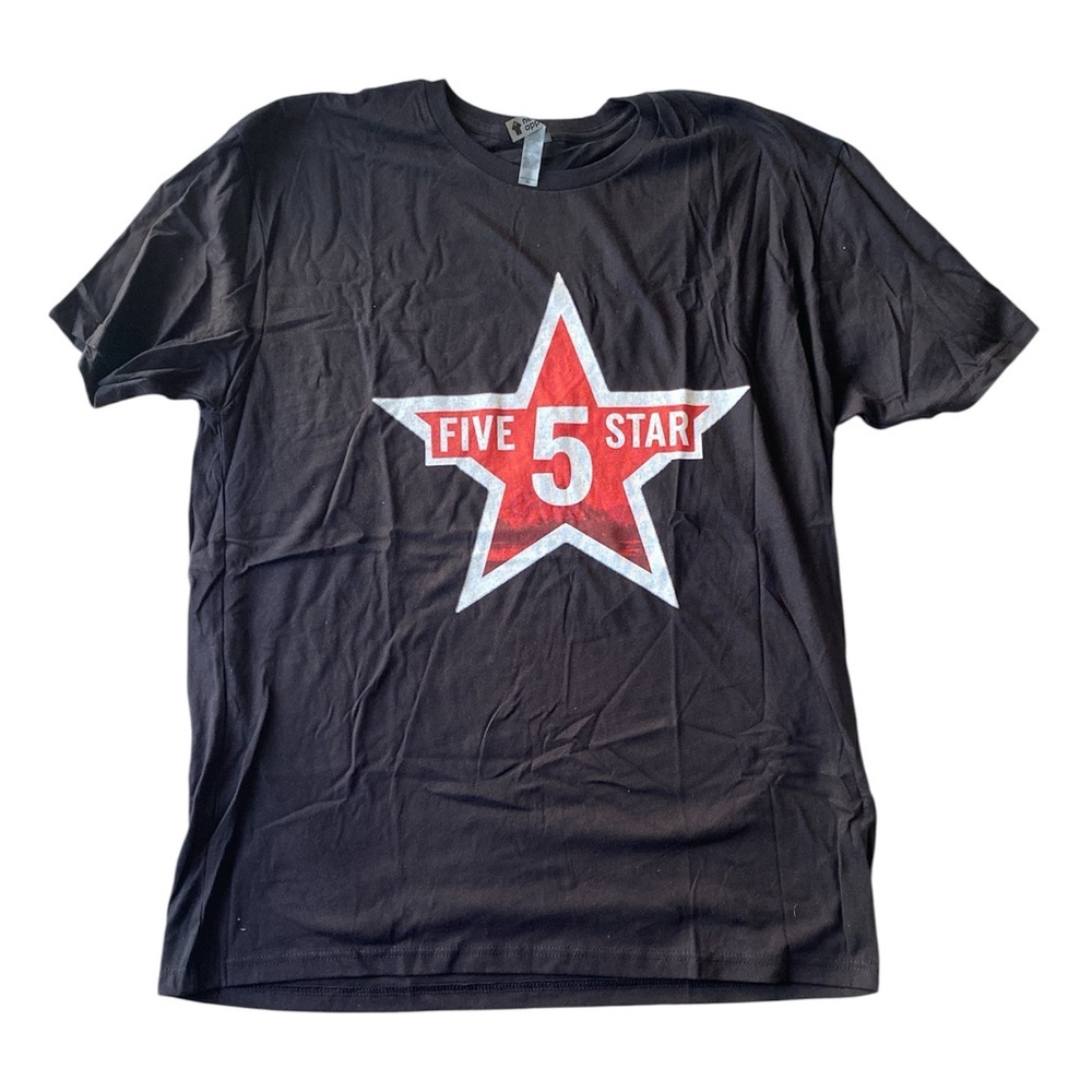 NWOT Five‎ Star Black Tee with Red Star Design XL